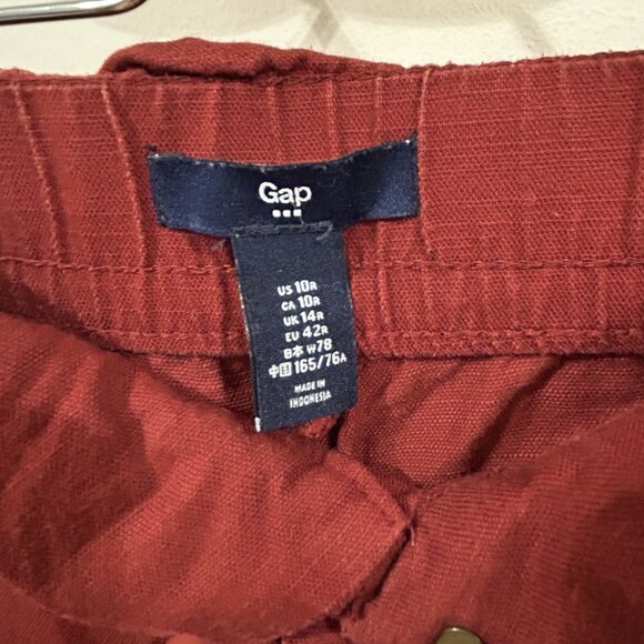 GAP Women’s Paperbag Pants Sz 10 Dark Red Taper Zip Tie Waist Pockets Pre-Owned - Picture 4 of 13